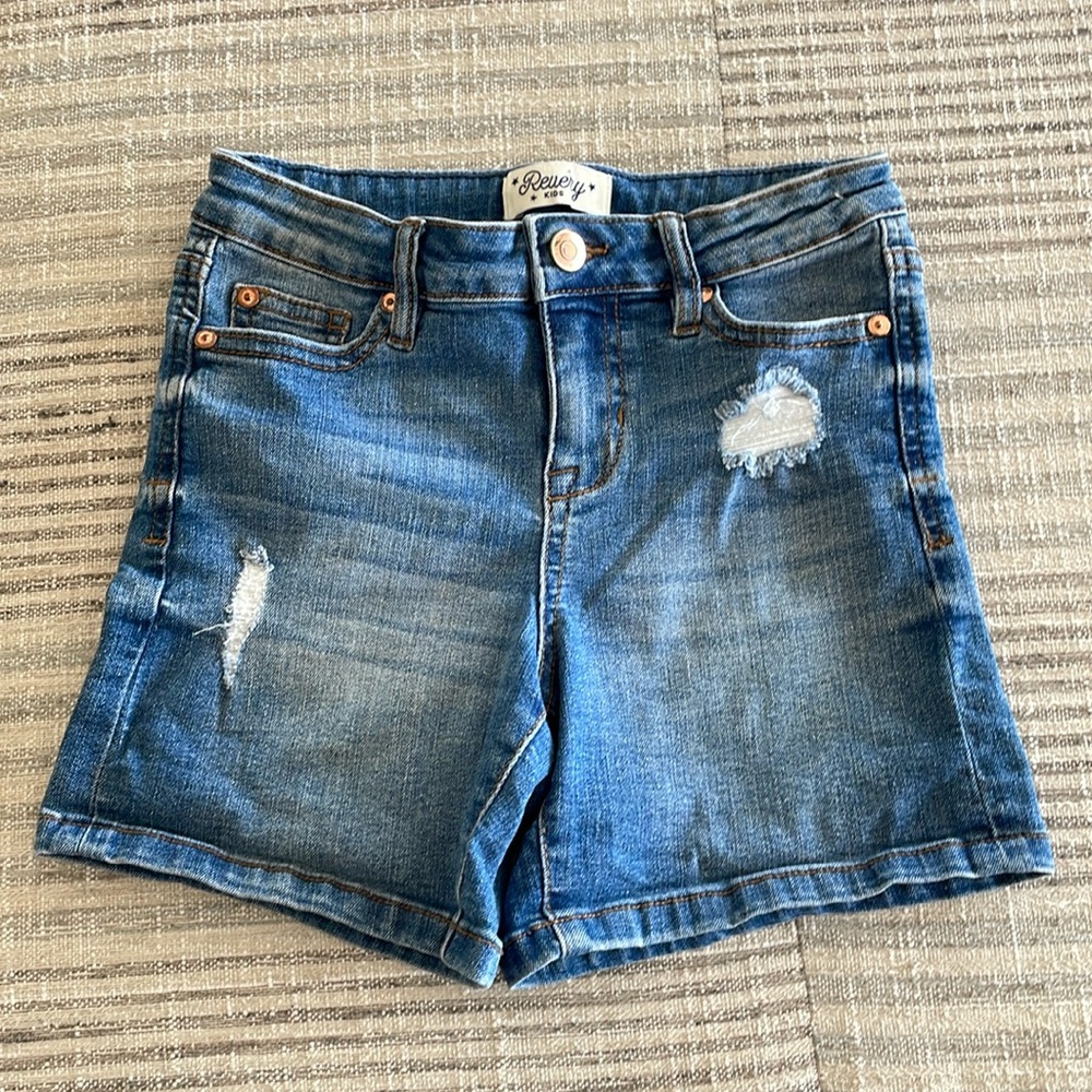 Girls denim distressed shorts